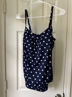 Land’s End Navy Blue Polka Dot Tankini Top